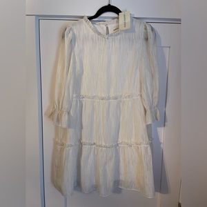 NWT Pants Store White & Gold Ruffled swing dress size L Large